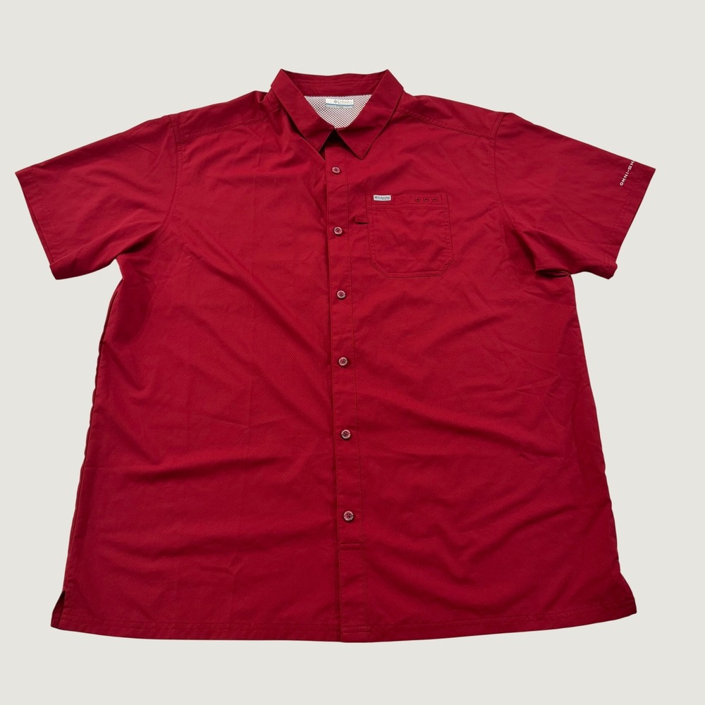 Columbia PFG Tamiami II Fishing Shirt Mens XXL Red Short Sleeve Vented UPF